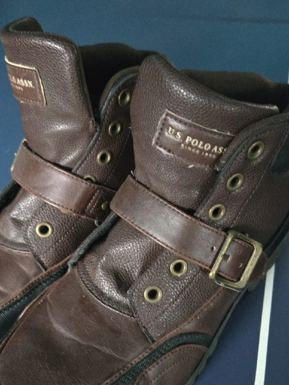 U.S. Polo Assn. Men’s Andes Buckle Ankle Boots Two-Tone Brown Black Size 13